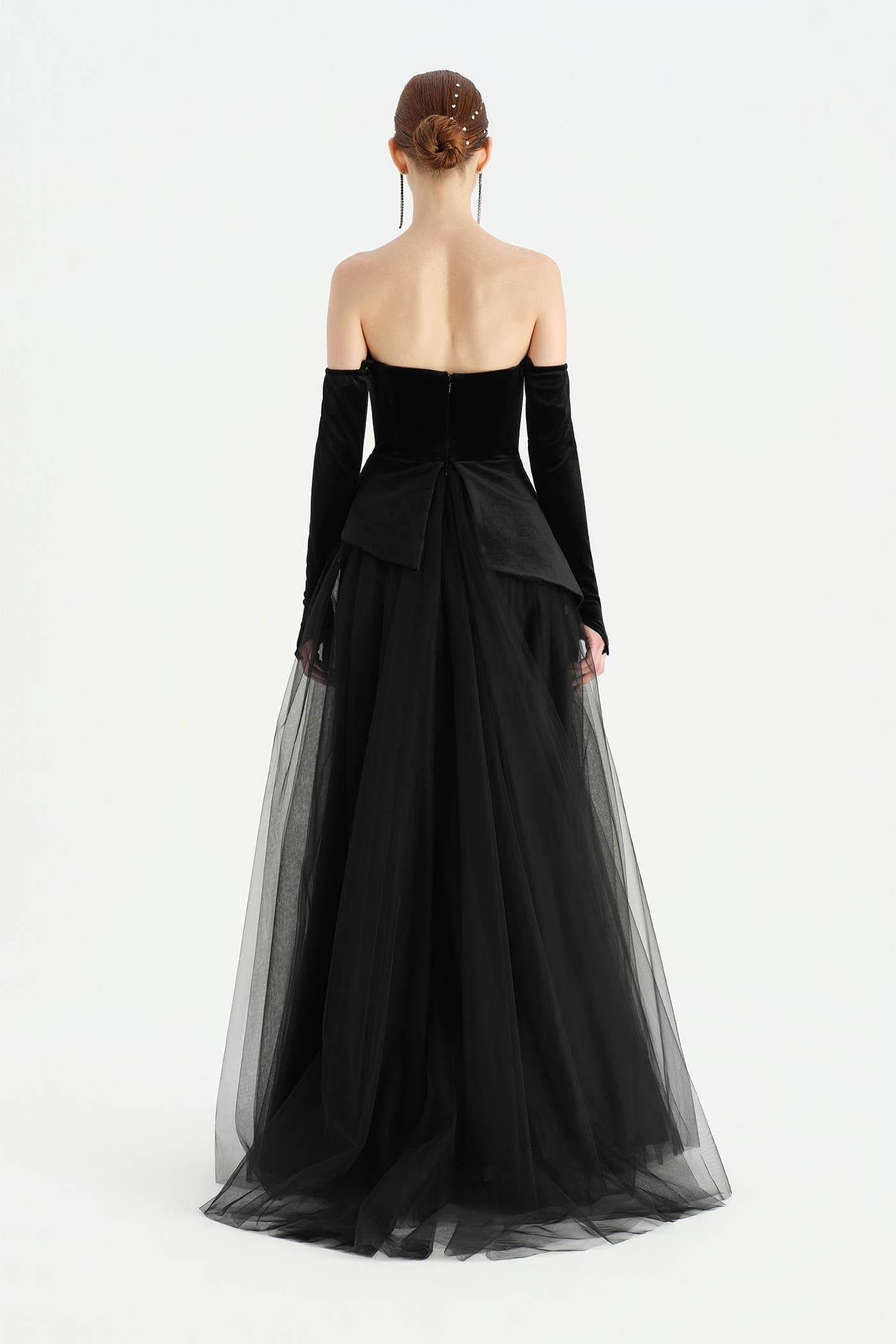 Bustier Strapless Velvet Evening Dress - 26126C