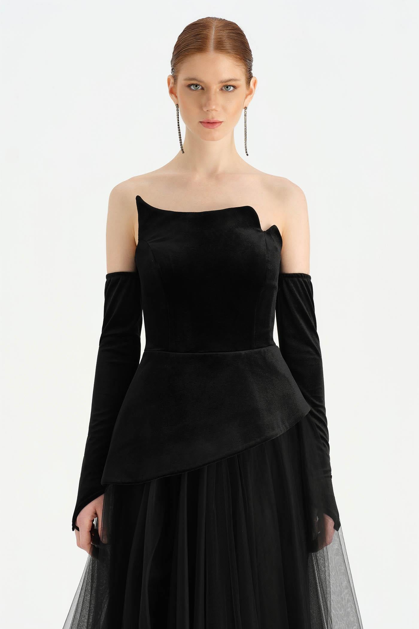 Bustier Strapless Velvet Evening Dress - 26126C