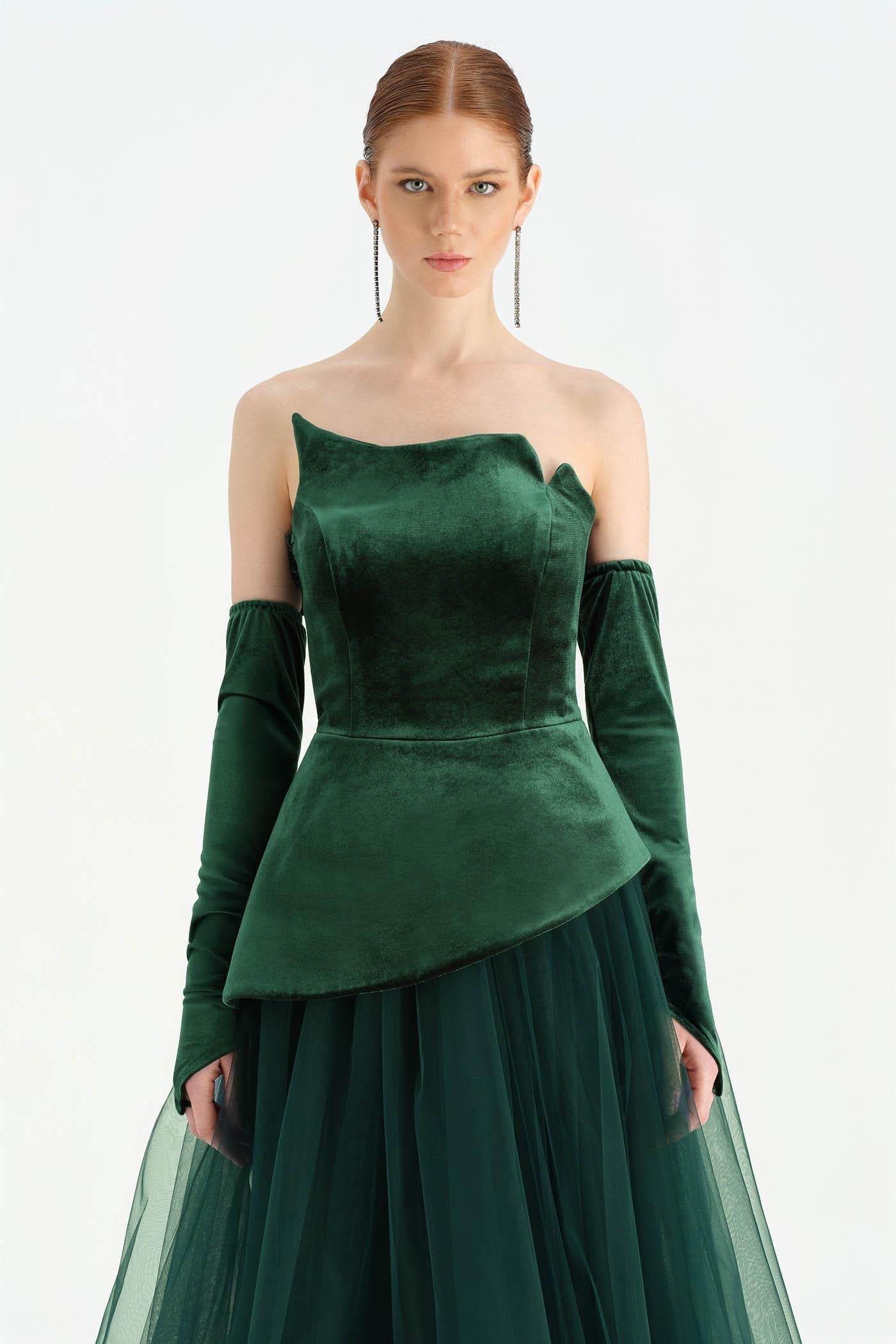 Bustier Strapless Velvet Evening Dress - 26126C