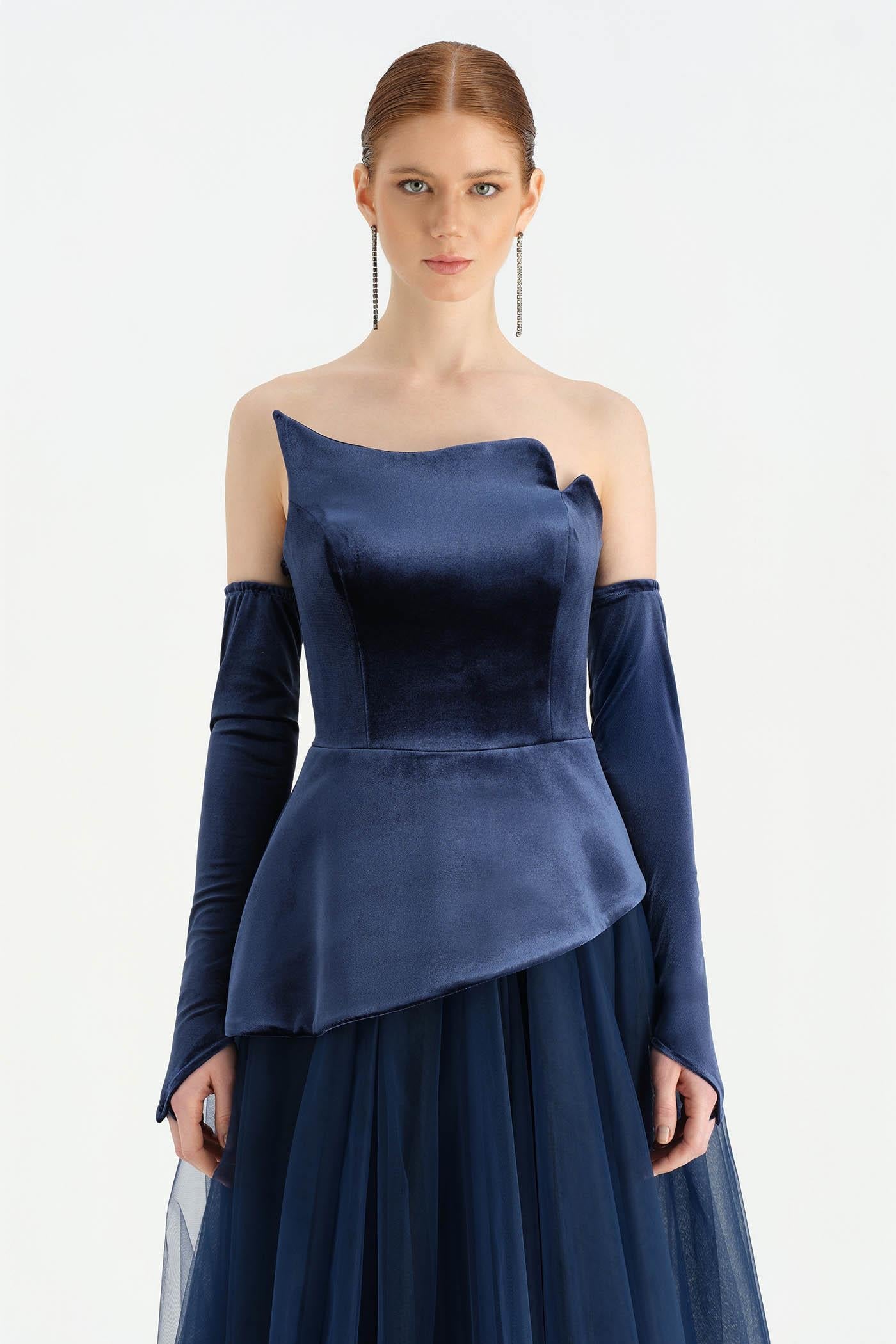 Bustier Strapless Velvet Evening Dress - 26126C