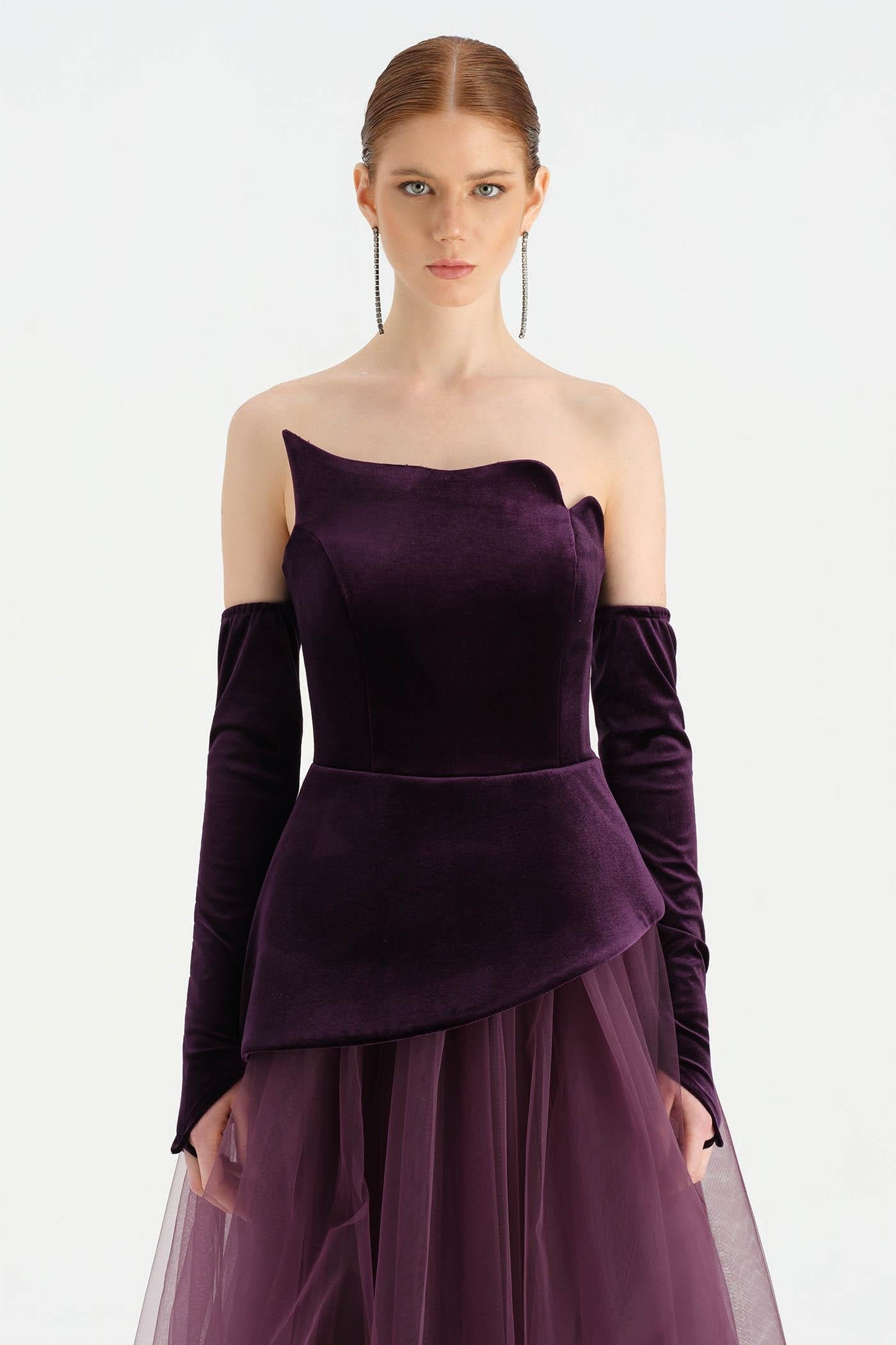 Bustier Strapless Velvet Evening Dress - 26126C