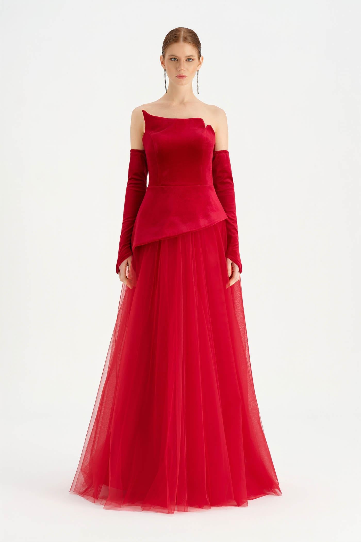 Bustier Strapless Velvet Evening Dress - 26126C