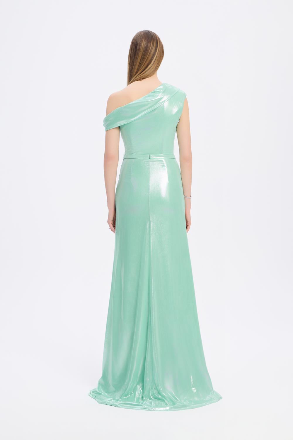 Yırtmaçlı Düşük Omuzlu Uzun Abiye Elbise - 5046C