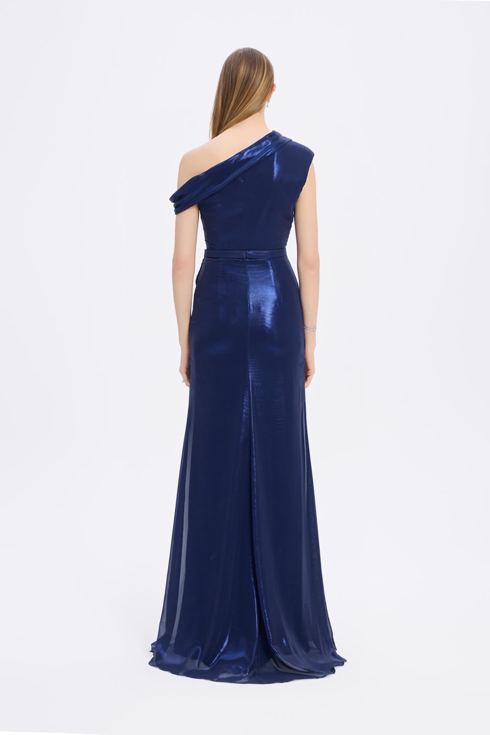 Yırtmaçlı Düşük Omuzlu Uzun Abiye Elbise - 5046C
