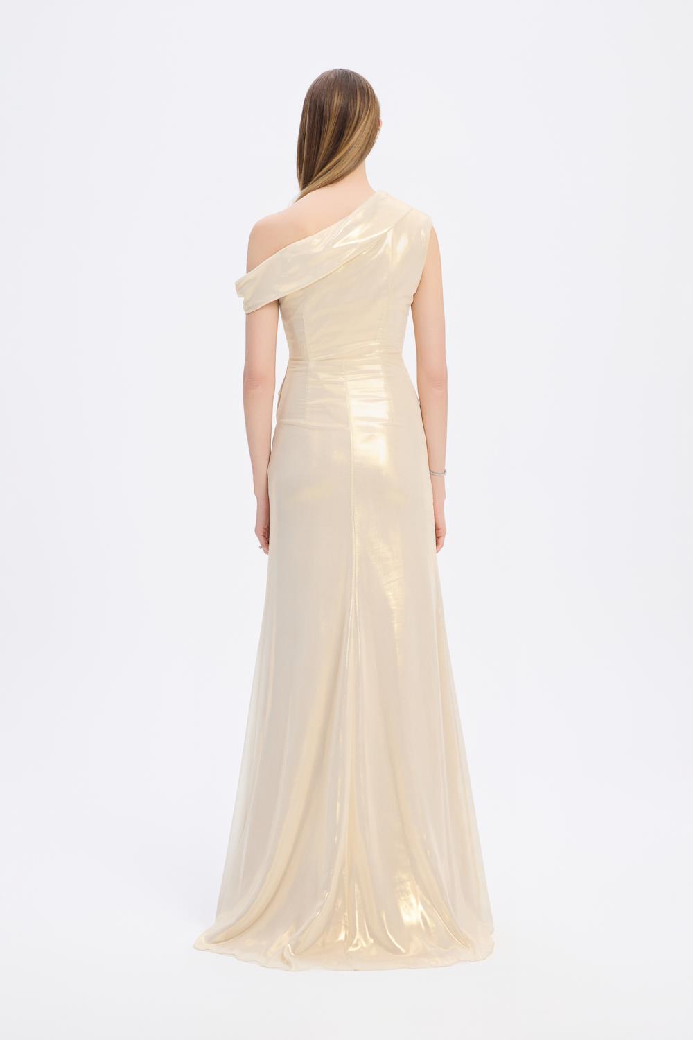 Yırtmaçlı Düşük Omuzlu Uzun Abiye Elbise - 5046C