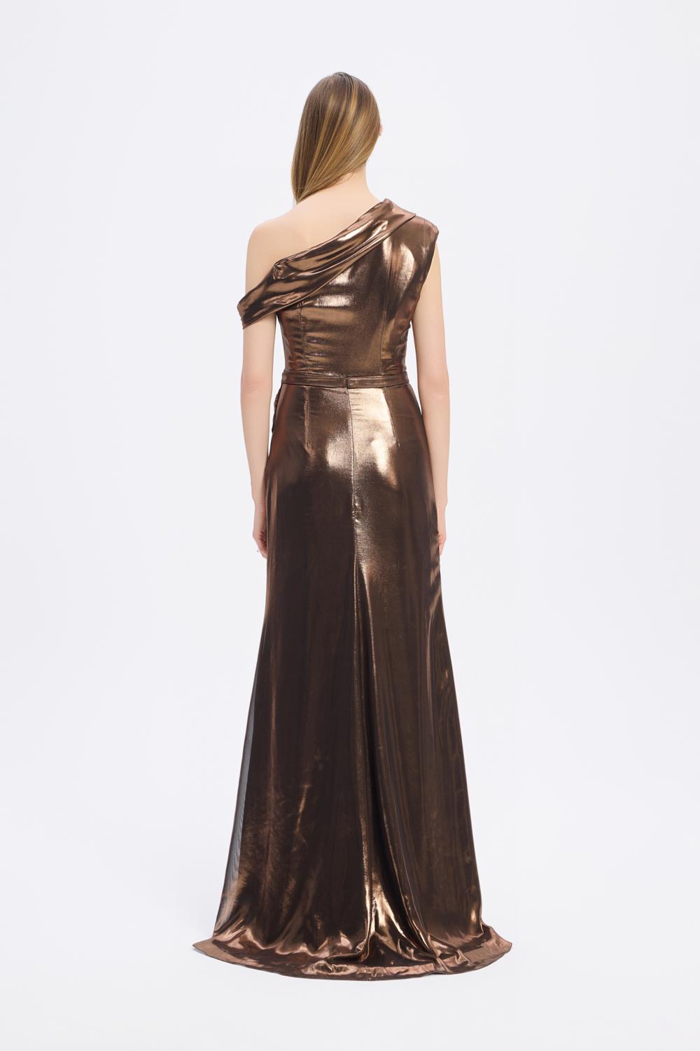 Yırtmaçlı Düşük Omuzlu Uzun Abiye Elbise - 5046C